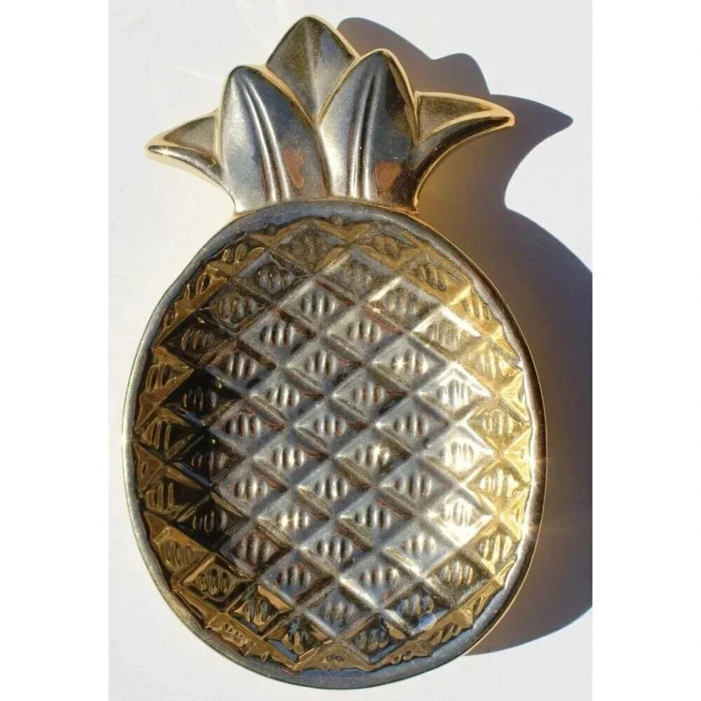 Vintage Pineapple Gold Ceramic Vanity Trinket Tray